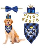 Crown Dog Birthday Hat 4PCS Cute Dog Birthday Hat and Bandana with Dog Bow Tie and Gold Numbers Reusable Dog Birthday Party Supplies for Pet Puppy Cats Small Medium Dogs (New Blue) - Buy Online on GoSupps.com