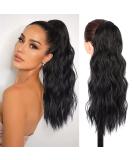 Premium Black Ponytail Extension with Side Clip-in Bangs - 50cm Long Curly Real Hair Hairpiece - Buy Online on GoSupps.com