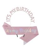 Araluky Glitter Happy Birthday Crown with Sash & Tiara - Pink | Women's Birthday Headband for Parties & Gifts - Buy Online on GoSupps.com