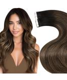 LAAVOO Real Hair Ombre Tape Extensions - Dark Brown to Light Brown Balayage 50g 20pcs Invisible Style #2/8/2 35cm - Buy Online on GoSupps.com