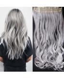 61cm Silver-Gray Clip-In Hair Extensions | Human Hair Wavy Weft with 5 Clips - 120g - Buy Online on GoSupps.com