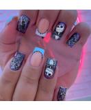 Shop Halloween Press On Nails - Medium Square French Fake Nails with White Spider Web | 24 Pcs Glossy Acrylic Nails for Women & Girls - Perfect for Nightmare Before Christmas - Buy Online on GoSupps.com