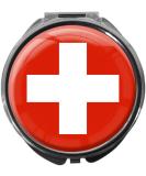 Metal Pill Box with Mirror - Round Swiss Flag Design 3 Compartments | Durable & Stylish - Buy Online on GoSupps.com
