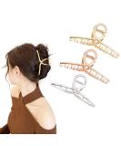 3pcs Metal Strong Hair Claw Clips - Nonslip Large Hair Claw Clip Set for Fashionable Hair Styling - Perfect for Women and Girls with Thin or Thick Hair (Rose Gold, Silver, Gold) - Buy Online on GoSupps.com