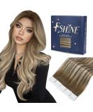 FSHINE TAPE Extensions - Real Hair 35cm 50g Medium Brown with Blond Balayage - 20 Invisible Tape Pieces for Seamless Volume - Buy Online on GoSupps.com
