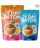 SkinnyBoost 28 Day Detox Tea Kit-1 Daytime (28 Bags) 1 Evening (14 Bags) Non GMO Vegan All Natural Teas Made with Green Tea and Herbal Teas for Natural Detox and Cleanse Reduce Bloating - Buy Online on GoSupps.com
