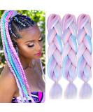 Colorfulpanda 3 Pieces Jumbo Braid Hair Extensions - 24 KanCalon Crochet Twist (White/Pink/Light Blue/Light Violet) - 100g Rainbow Lichen Hair - Buy Online on GoSupps.com