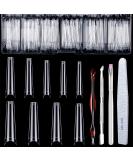 Extra Long Coffin Nail Tips  Clear Acrylic Nail Tips 550 Pcs Half Cover Artificial False Nails for Salons and DIY Nail Art with Box (9 Sizes) XL half cover - Buy Online on GoSupps.com