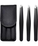 TOPMEET Stainless Steel Eyebrow Tweezers Set for Facial Hair and Splinter Removal - Women/ Men, Black - Buy Online on GoSupps.com