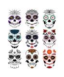 Day of the Dead Sugar Skull Temporary Face Tattoo Kit - 9 PCS Set for Halloween Party Costume - Men and Women - Buy Online on GoSupps.com