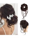 REECHO Super Long Messy Bun Hair Piece in Dark Chocolate Brown - Curly Wavy Updo Hair Extension for Women | Elastic Hair Band Scrunchie Accessory - Buy Online on GoSupps.com