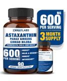 Astaxanthin 15mg + Panax Ginseng Ginkgo Biloba Supplements | 90 Vegan Capsules | Eye Skin Joint Health Energy Cardiovascular Support | Immune Defense Focus Memory Booster - Buy Online on GoSupps.com