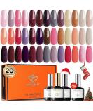 Modelones 24 Pcs Gel Nail Polish Set 20 Colors Nude Gray Pink Glitters Gel Nail Polish Set with Bond Primer Glossy & Matte Top Base Coat Nail Art Manicure DIY Salon at Home Brown Gray Pink Purple Red - Buy Online on GoSupps.com