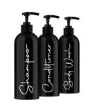 Alora Home Essentials Reusable Shampoo and Conditioner Bottles - Set of 3 Matte Black Permanent Stylish Labels 16oz Pump Bottle Dispenser Body Wash Plastic Refillable (MBBW16) Set of 3 (16oz) Black - Buy Online on GoSupps.com