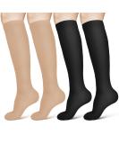 Acwoo Compression Stockings for Men & Women | Medical Knee Socks | 2 Pairs Black & Beige | Thrombosis Compression Socks - Buy Online on GoSupps.com