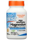 Doctor's Best Magnesium Glycinate Lysinate 120 Vegan Capsules - High Absorption Chelated Formula, Non-GMO - Buy Online on GoSupps.com