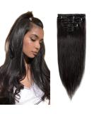 Real Hair Clip-in Extensions | 8 Wefts Light Heat Resistant Straight Natural Black #1B - 22 (56cm) | 75g Premium Quality - Buy Online on GoSupps.com