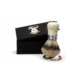 Men's Pure Badger Hair Shaving Brush - Ivory Handle & Stand - Silver Tip for Wet Shaving | International Shipping Available - Buy Online on GoSupps.com