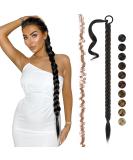 Feshfen 85cm Black Braid Extensions Ponytail - Long Braided Hair Tie for Women - Buy Online on GoSupps.com