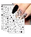 10 Sheets Spring Flower Nail Art Stickers - Self-Adhesive Black & White Floral Designs for Manicure - Perfect Nail Decoration for Women & Girls - Buy Online on GoSupps.com