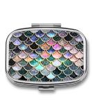 Mermaid Scale Pill Box - Small Travel Organizer for Vitamins & Medications | Portable Metal Case for Daily Use - Buy Online on GoSupps.com