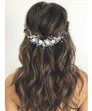 GORAlS Crystal Flower Bridal Hair Vine with Pearls - Wedding Headpiece for Women and Girls (Silver) - Buy Online on GoSupps.com