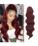 FESHFEN Curly Wavy Long Red Clip-In Ponytail Extension - 60cm Synthetic Hairpiece for Women and Girls - Buy Online on GoSupps.com