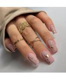 24pcs Almond Square Press on Nails - Full Cover Acrylic False Nails with Glue - Golden Love Style for Women and Girls - Buy Online on GoSupps.com