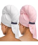 Umisleep Extra Large Microfiber Hair Towel 2 Pack - Ultra Absorbent Hair Drying Wrap for Curly Long Thick Hair - Anti Frizz Hair Turban - White Pink - Buy Online on GoSupps.com