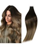Runature Real Hair Tape Extensions - Balayage Black Ombre to Brown/Blonde 30cm 20g - Premium Human Hair Extensions - Buy Online on GoSupps.com