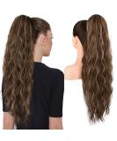 Brikabia Ponytail Extension - 66cm Beach Wavy Clip-In Hair Extension for Women in Chocolate Brown with Blonde Reflexes - Buy Online on GoSupps.com
