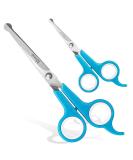 BOSHEL Dog Grooming Scissors Set - Safe Rounded Tips - Micro Serrated Trimming Scissors for Face, Ear, Nose & Paw - Dog Grooming Shears Set 2 Pack - Buy Online on GoSupps.com