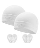 Aolso Newborn Baby Hats Mittens Set - 2pc Baby Caps & 2 Pairs Gloves | White Infant Cotton Set for 0-6 Months - Buy Online on GoSupps.com