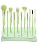 11pcs Professional Makeup Brushes Set with PU Leather Bag - Green | Premium Synthetic Powder Blush Contour Eyeshadows Brushes for Face & Eyebrows - Buy Online on GoSupps.com