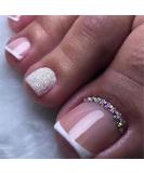 VOTACOS French Tip Press On Toenails - 24PCS Short Square Fake Toeails with Bling Rhinestone Designs for Women - Nude Full Cover Glossy Acrylic Toenails - X31 D4 - Buy Online on GoSupps.com