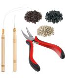 Hair Extension Kit with Pliers, Hook Needle, Bead Device Tool, 600 Silicone Lined Micro Rings - Black, Blonde, Brown Beads - Buy Online on GoSupps.com