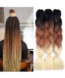 Fanyu 3 Packs 24 '' synthetic braiding hair for women ombre jumbo braids hair extensions for crochet braids (black-brown blonde) 24 inch (pack of 3) DB-Black-Brown blonde - Buy Online on GoSupps.com