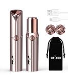 USB Rechargeable Facial Hair Remover for Women | Painless Lady Shaver with LED Light | Waterproof Hair Removal Device by guRelax - Rose Gold (2 Replacement Heads) + Flannel Bag - Buy Online on GoSupps.com