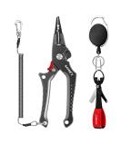 SAMSFX Aluminum Fishing Pliers Hook Remover Braid Line Cutter with Coiled Lanyard, Fly Fishing Knot Tying Tool & Retractors 7'' Split Ring Nose, Gray Handle - Buy Online on GoSupps.com