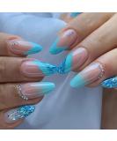Buy IMSOHOT Almond Press on Nails - Medium Blue Glitter Gradient False Nails with Rhinestones - 24pcs Glossy Acrylic Nail Designs for Women - Buy Online on GoSupps.com