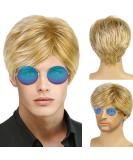 Men's Blonde Short Curled Wig - 70s 80s Disco Costume Wig with Sunglasses | Tshaoun Boy Band Style | Perfect for Halloween & Carnivals - Buy Online on GoSupps.com