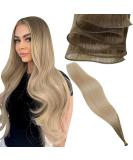 LAAVOO Virgin Hair Extensions - Ombre Brown to Platinum Blonde 45cm Tressen Real Hair 25g #8/27/60 - Buy Online on GoSupps.com