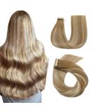 Hotlulana Tape In Extensions - 22 Inch Balayage Light Brown & Gold Blonde (#10/10/22) - 100% Real Hair 50g Skin Weft 20 Pieces - Buy Online on GoSupps.com
