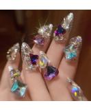 Almond Press on Nails | Medium Stiletto False Nails with 3D Jewel Rhinestones | Handmade Silver Glitter Full Cover Nails | Perfect Gift for Mother's Day - Buy Online on GoSupps.com