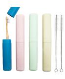 4 Pack Toothbrush Covers & Cleaning Brushes - Portable 8" Travel Toothbrush Cases in 4 Colors - Ideal for Vacations School & Dorm - Pack of 6 - Buy Online on GoSupps.com