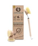 Chinchilla Rinse Brush - Eco-Friendly Beech Wood Kitchen Brush with Natural Fiber Bristles | Includes 3 Replaceable Heads | Plastic-Free & Durable - Buy Online on GoSupps.com