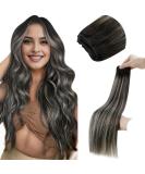 LAAVOO 100g Real Hair Extensions Tressen - Black Silver Sew In Weft Ombre Balayage 45cm Remy Hair Extensions #1b/1b & #1b/S/1b - Buy Online on GoSupps.com