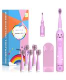 Kids Sonic Electric Toothbrush | Rechargeable Smart Toothbrush for Children | 6 Modes, 30s Reminder, 2 Mins Timer | Toothbrush for Toddlers Boys Girls Age 3-12 | Includes 6 Brush Heads & Wall-Mounted Holder | Pink - Buy Online on GoSupps.com