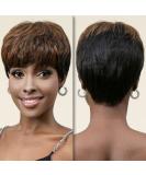ALANHAIR Pixie Cut Human Hair Wig for Black Women | Glueless Short Hairstyle | Easy to Care for | Black Mix Brown Color - Buy Online on GoSupps.com