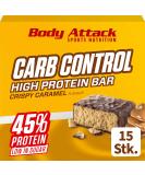 Body Attack Carb Control Protein Bar - Crispy Caramel 15x100g Box | High Protein Low Carb Snack for International Shipping - Buy Online on GoSupps.com